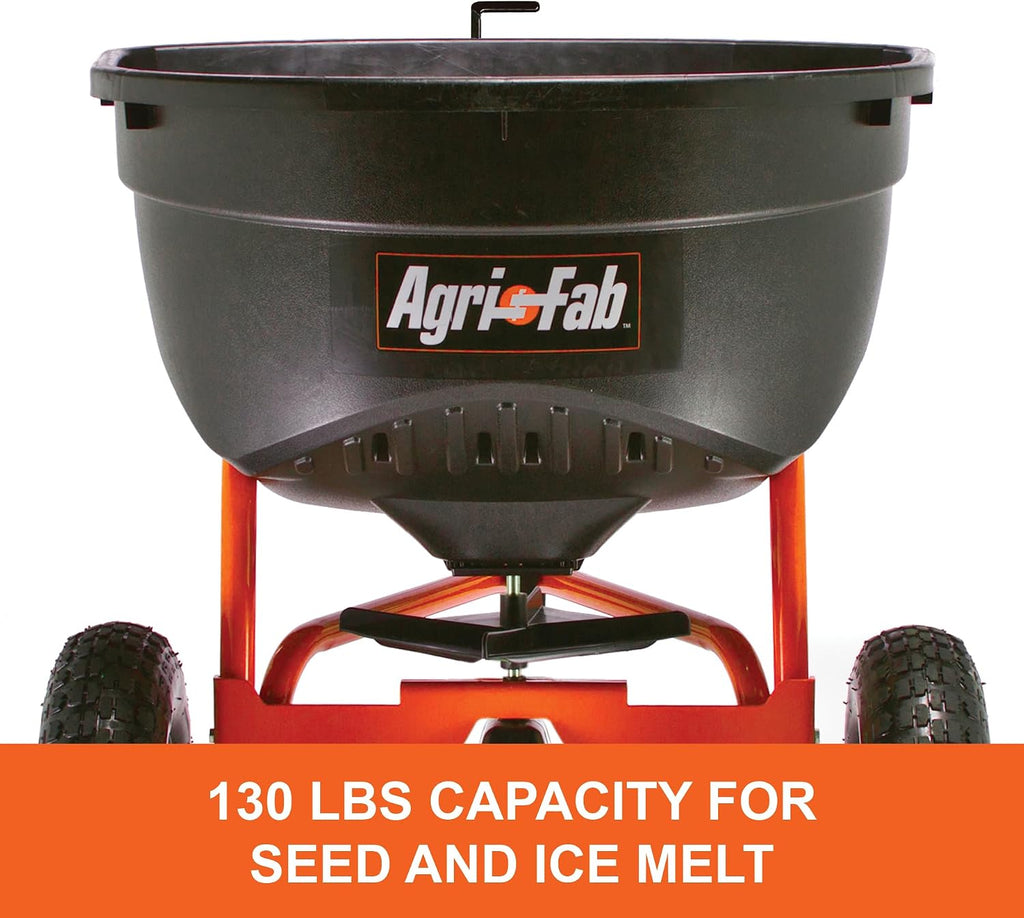 Agri-Fab 45-0463 Pull Behind Broadcast Spreader,130 lb. Hopper Capacity Designed for Seed, Fertilizer, Salt, Ice Melt with Universal Hitch,12 ft. Spread Width for Riding Lawn Mowers and Lawn Tractors