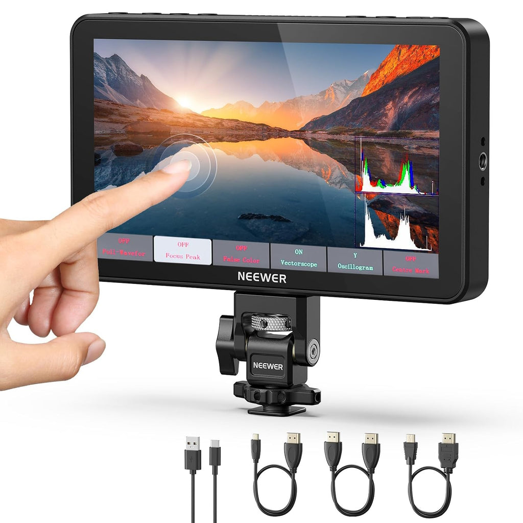 NEEWER F700 7' Camera Field Monitor, 2000nit HD 1920x1080 IPS Touch Screen with 3D LUT, 4K HDMI Loop in/Out with Peak Focus DSLR Video Assist HDR Waveform, Cold Shoe Mount, Battery Not Included