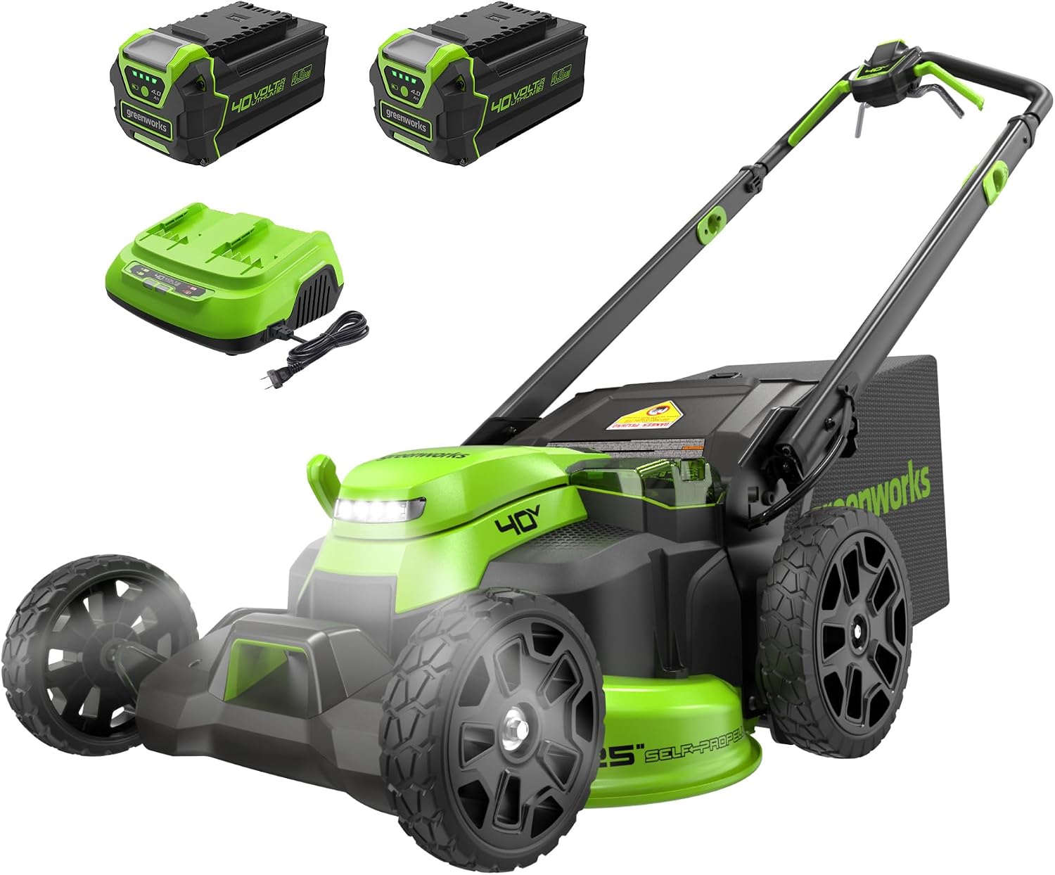 Greenworks 40V 25' Brushless Cordless (Self-Propelled) Lawn Mower (75+ Compatible Tools), (2) 4.0Ah Batteries and Dual Port Rapid Charger Included