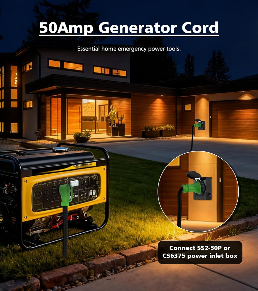 50 Amp Generator Cord with Twist Lock, 50FT Heavy Duty 6/3+8/1 Gauge Generator Cable, 14-50P/SS2-50R STW Power Cord, 50 Amp Extension Cord for Generator & Yard & House
