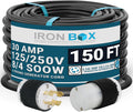 IronBox Electric - Heavy-Duty NEMA L14-30 Generator Extension Cord - L14-30P Plug to L14-30R Connector - Rated for 30 Amps 125/250V 8/4 SOOW 4 Prong Generator Cord -Power Cable for Generators(150 ft)