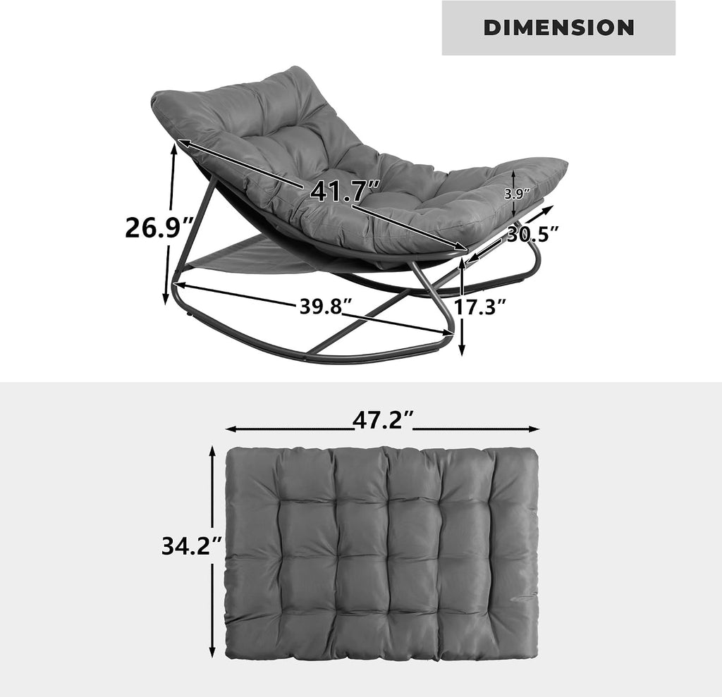 Outdoor & Indoor Oversized Rocking Chairs Set of 2, Modern Metal Lounge Rocking Chair with Thick Cushions, High Back Rocker Chair Set for Living Room, Patio, Porch, Garden, Backyard