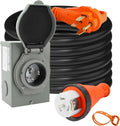 50 Amp 25FT Generator Cord and 50 Amp Power Inlet Box for Home, NEMA 14-50P SS2-50R STW 6/3+8/1 AWG Generator Cable and NEMA SS2-50P Pre-Drilled Inlet Box for Generator to House, ETL Listed
