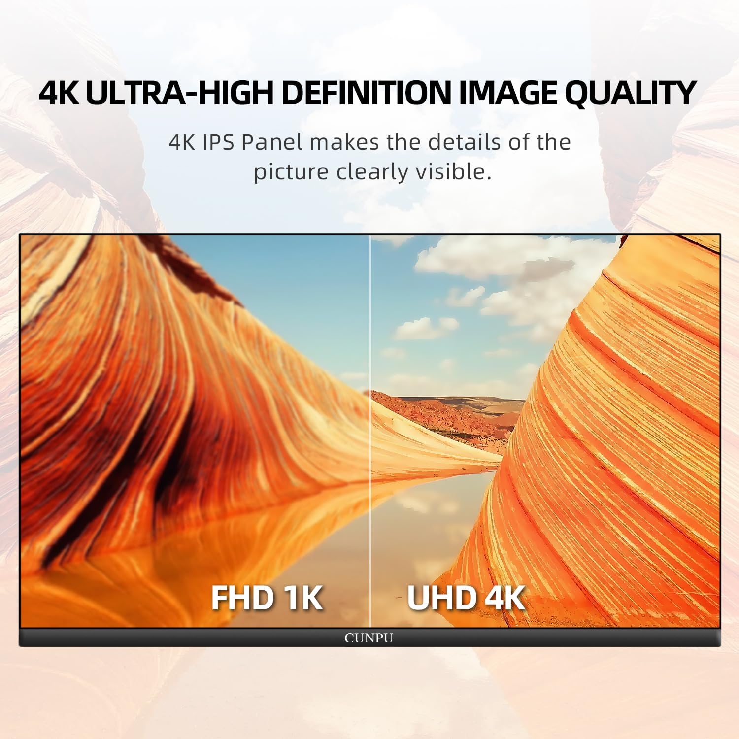 CUNPU 24 Inch 4K UHD IPS Monitor, 185PPI, ΔE < 2, 100% DCI-P3, 1.07B+ Colors, Height Vertical Adjustable Stand, Built-in Dual Speakers, VESA – for Photo Editing, Office Work & Home Entertainment