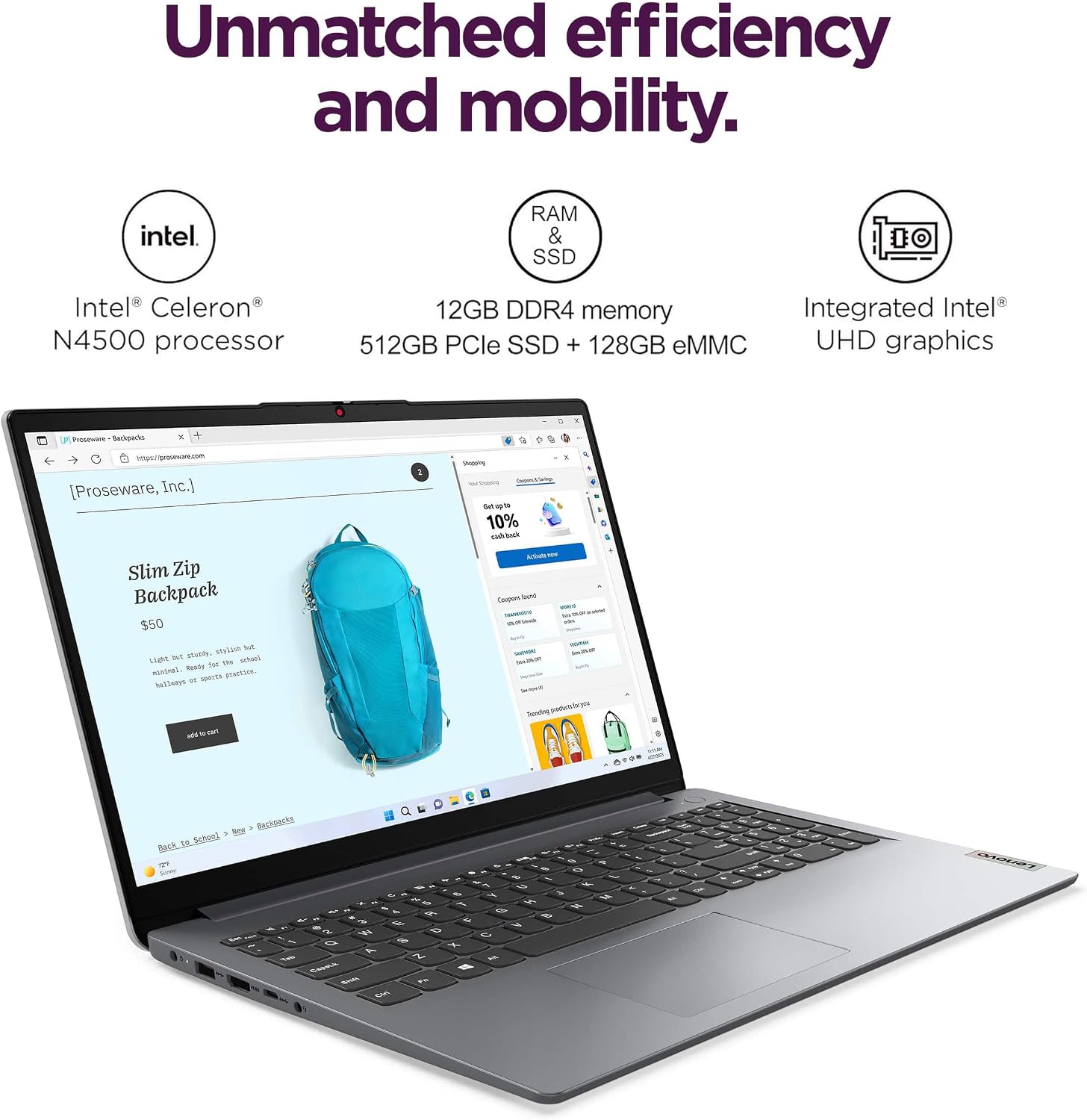 Lenovo IdeaPad 1i 15.6' HD Laptop (12GB RAM, 512GB SSD + 128GB eMMC, 1-Year Microsoft Office 365, Intel Celeron N4500) for Student, Home, Business, Numeric Keypad, IST Hub, Wi-Fi 6, Win 11 Home in S