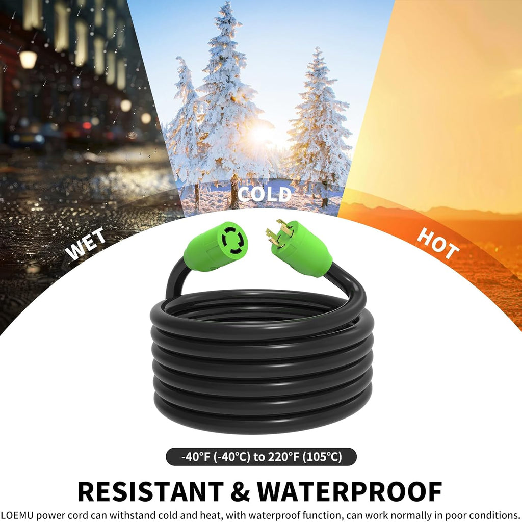 100FT 30 Amp Generator Extension Cord, NEMA L14-30P/L14-30R 10 Gauge Twist Lock Cord 4 Prong, STW Heavy-Duty Waterproof Generator Cord Black