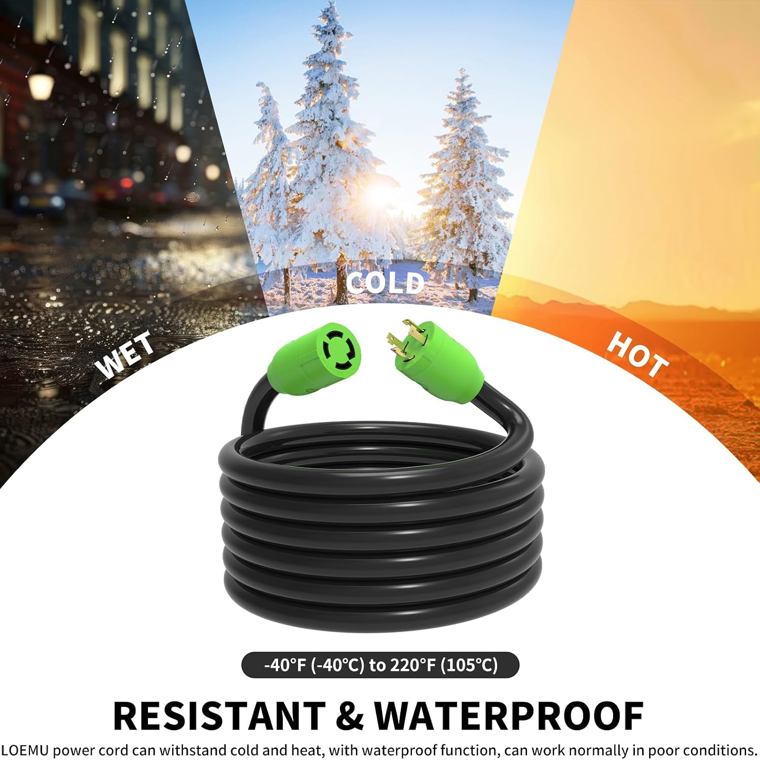 100FT 30 Amp Generator Extension Cord, NEMA L14-30P/L14-30R 10 Gauge Twist Lock Cord 4 Prong, STW Heavy-Duty Waterproof Generator Cord Black