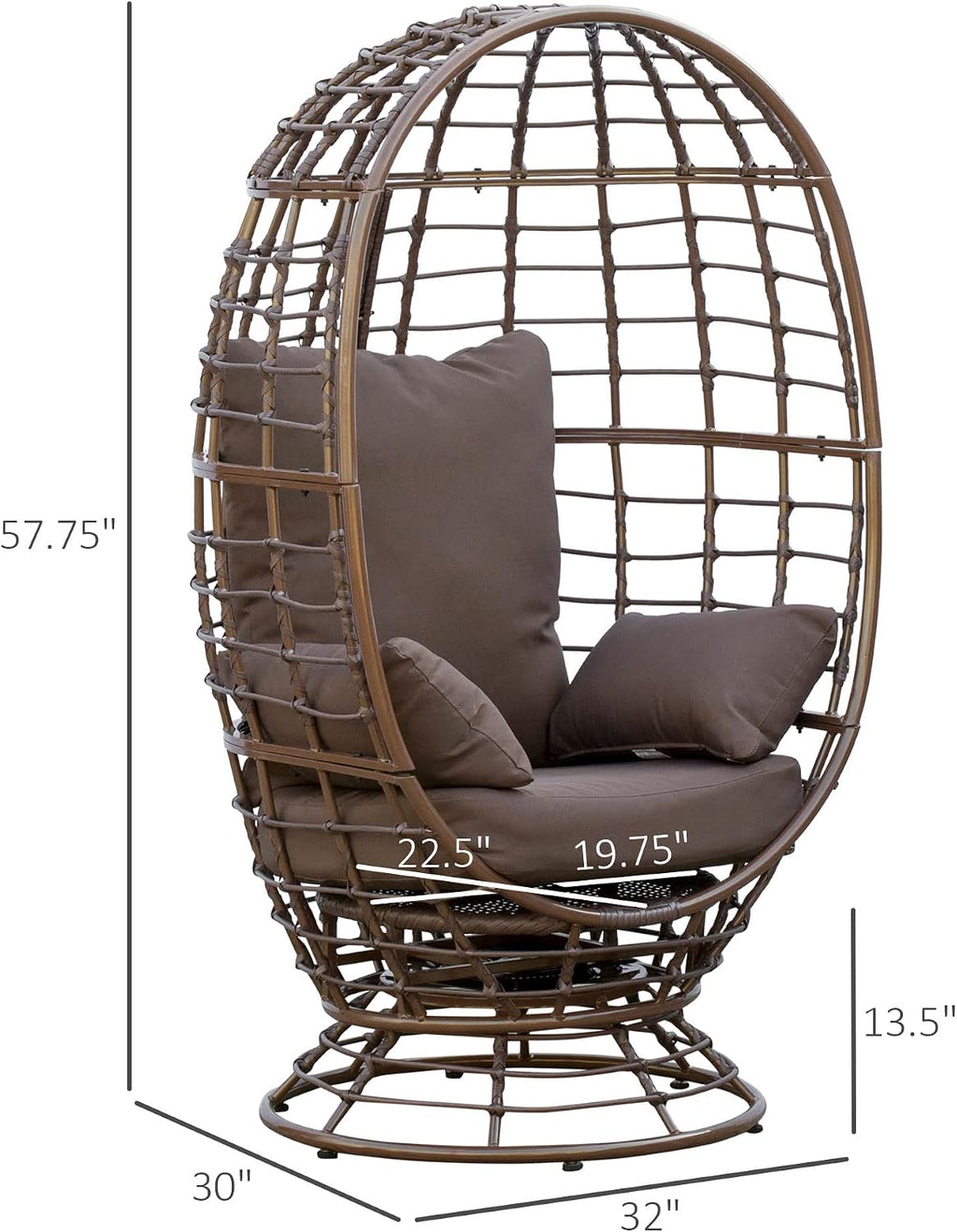 Outsunny Wicker Egg Chair, 360 Rotating Indoor Outdoor Boho Basket Seat with Cushion and Pillows for Backyard, Porch, Patio, Garden, Handwoven All-Weather PE Rattan, Steel Frame, Brown