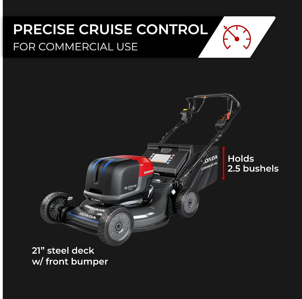 Honda HRC-BE 21-Inch Walk Behind 12 AH Battery Powered Lawn Mower with 2 Battery Bays, Variable Speed Self Propelled Lawn Mower with 2.5 Bushel Capacity, Easy-Off Grass Bag (HRX217YXBEXA6)
