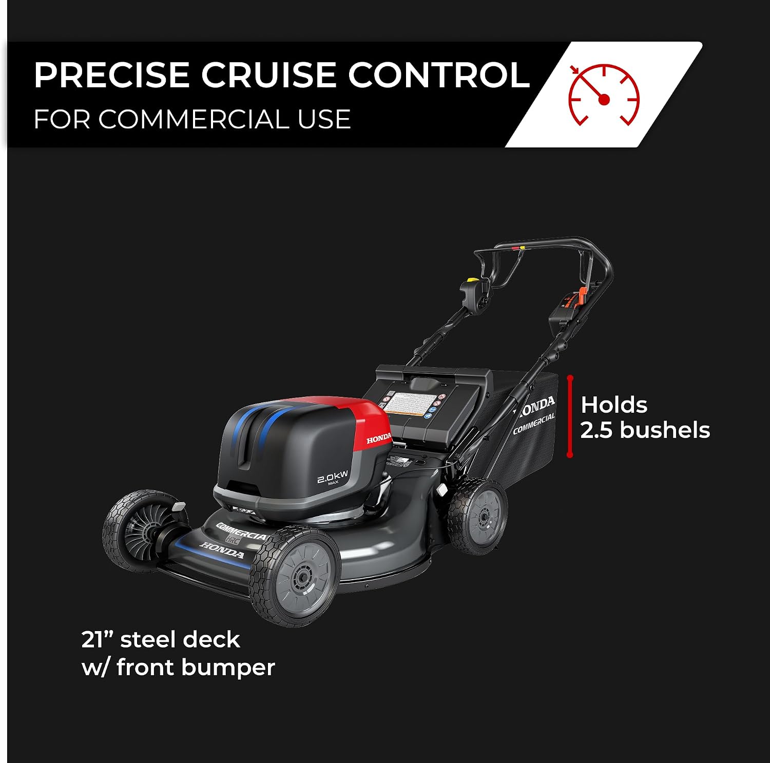 Honda HRC-BE 21-Inch Walk Behind 12 AH Battery Powered Lawn Mower with 2 Battery Bays, Variable Speed Self Propelled Lawn Mower with 2.5 Bushel Capacity, Easy-Off Grass Bag (HRX217YXBEXA6)