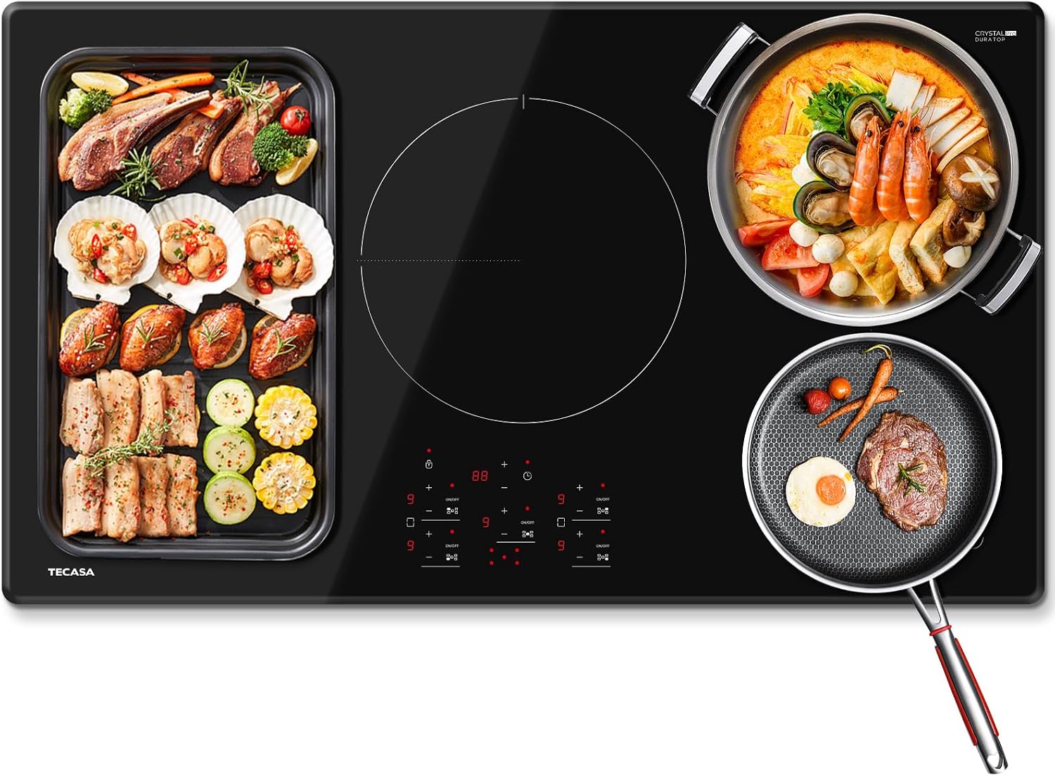 36 Inch Induction Cooktop 10800W, TECASA Built-in Electric Stove with 5 Boost Burners, Compatible with Magnetic Cookwares, Timer & Child Safety Lock, 9 Power Levels