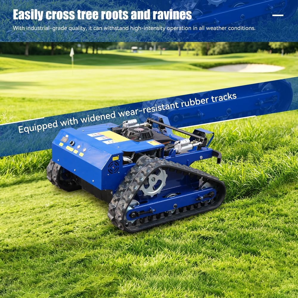Remote-Controlled Lawnmower, 9HP Tracked Lawnmower, 22-Inch Mowing Width, Remote Start/Stop Control, Suitable for Farms, Gardens, Riverbanks, Lawns