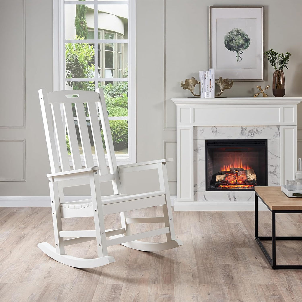 Psilvam Oversized Outdoor Rocking Chair Set of 2, Porch Rocker with 21' Wide Seat and 32' Tall Backrest, Pre-Assembled with Most Components for Effortless Installation (White)