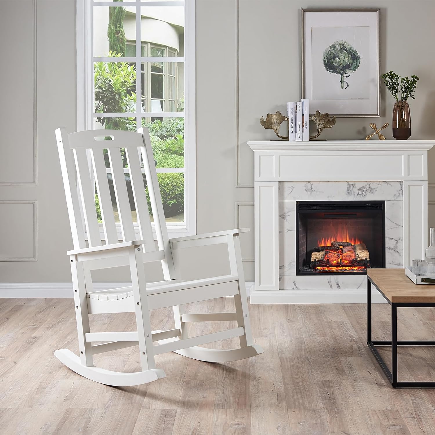 Psilvam Oversized Outdoor Rocking Chair Set of 2, Porch Rocker with 21' Wide Seat and 32' Tall Backrest, Pre-Assembled with Most Components for Effortless Installation (White)
