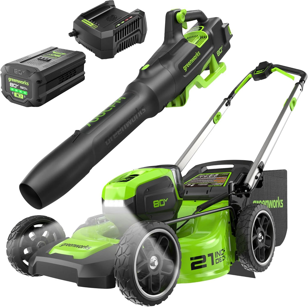 Greenworks 80V 21' Push Lawn Mower + Blower (Gen 2), 5.0Ah Battery