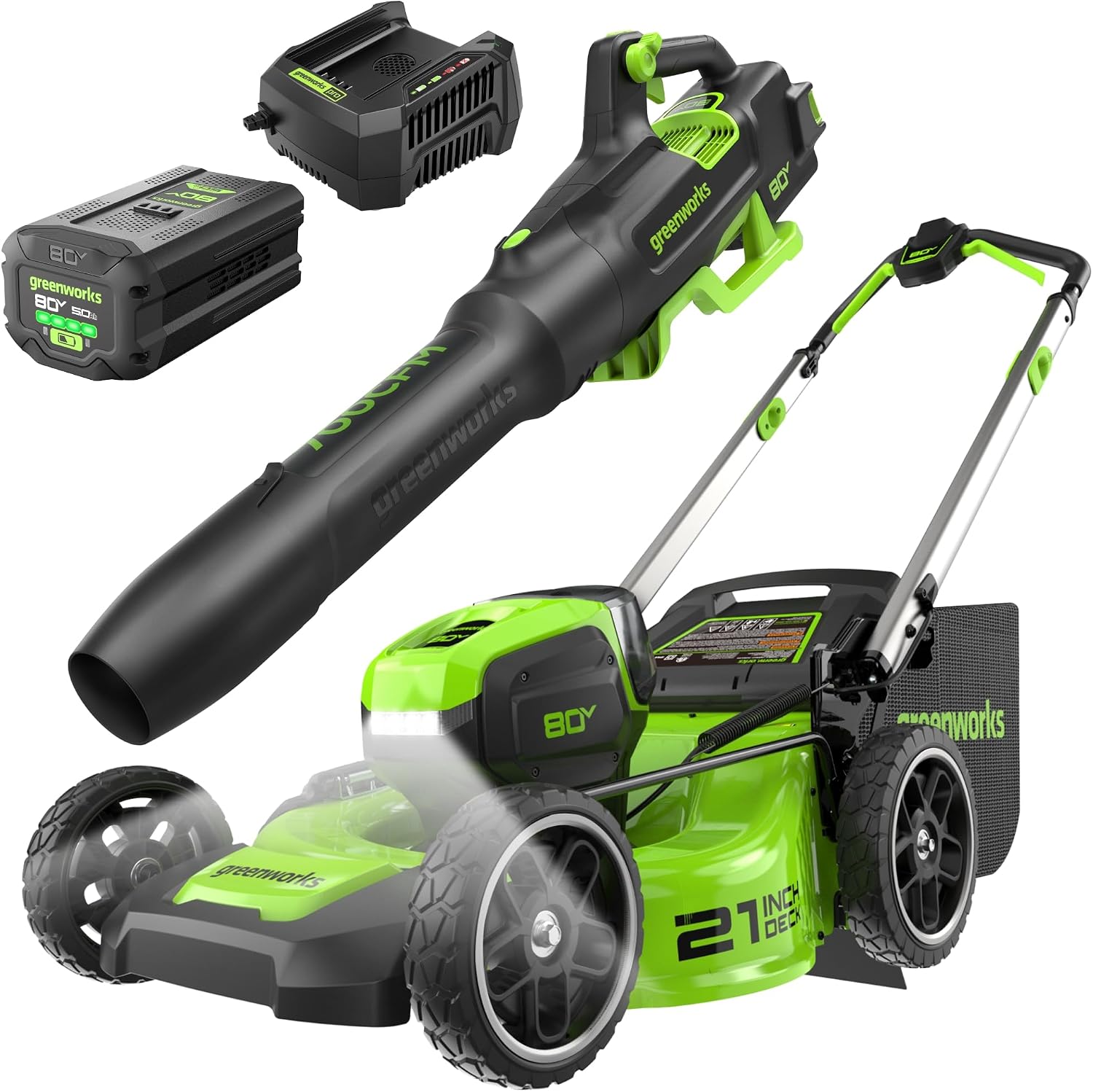 Greenworks 80V 21' Push Lawn Mower + Blower (Gen 2), 5.0Ah Battery