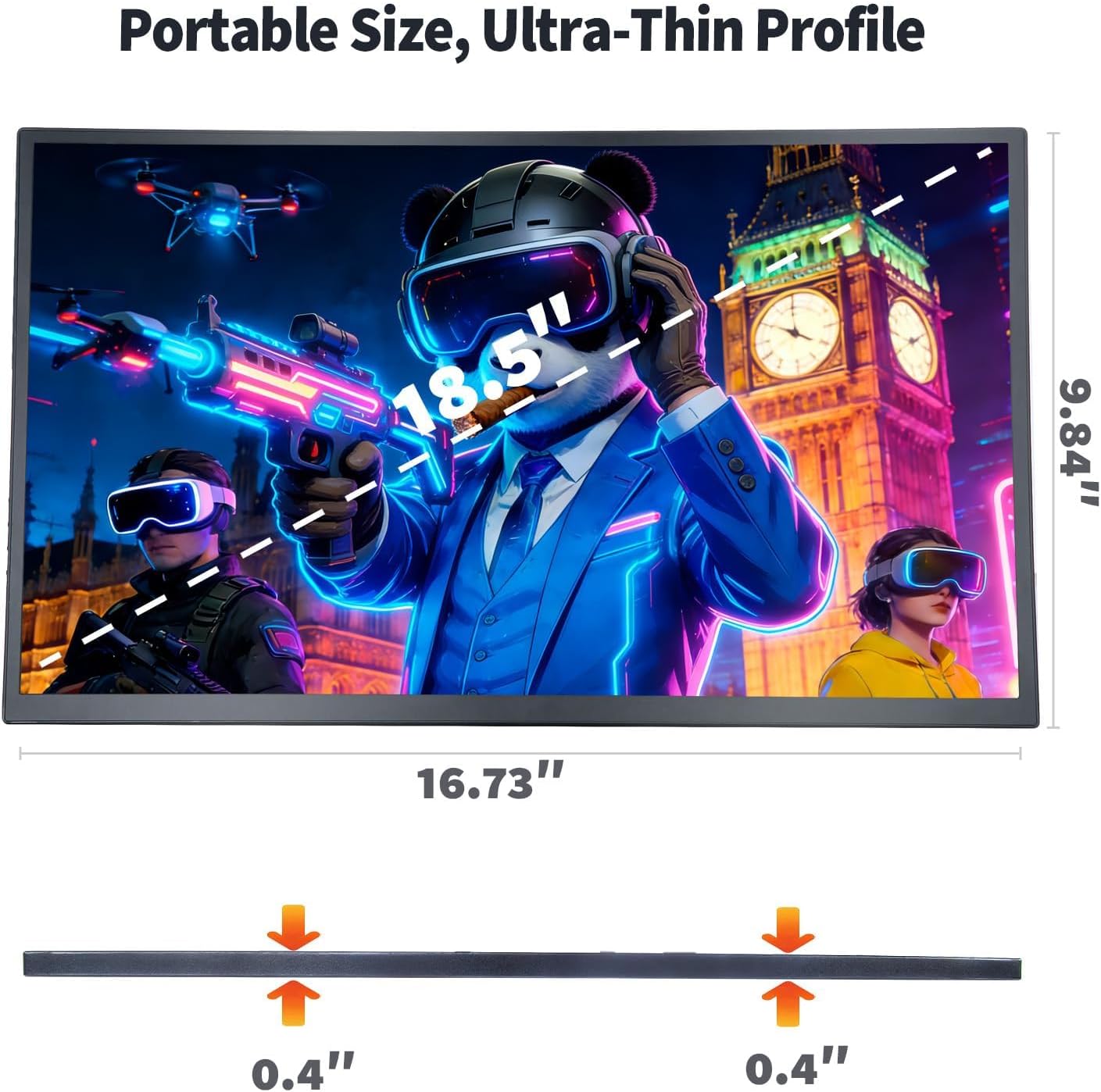 18.5 Inch Large Portable Monitor for Laptop, 120Hz IPS FHD 1080P USB-C HDMI Display with Sleeve Case VESA Mountable, 100% sRGB, Ultra-Slim Second Screen for PC/PS5/Switch – Built-in Speaker