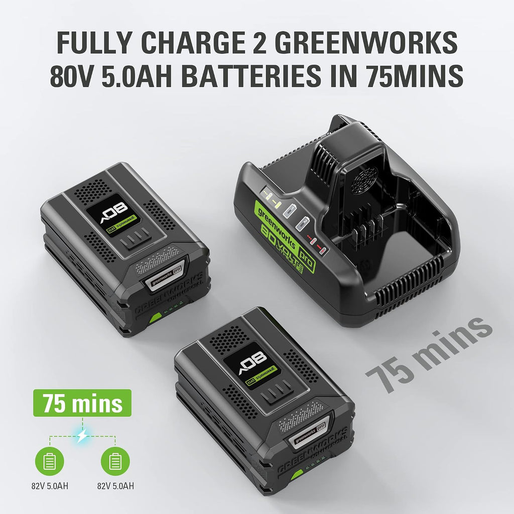 Greenworks PRO 80V 42' Electric Lawn Tractor, Riding Lawn Mower with (6) 5.0Ah Batteries and (3) Dual Port Turbo Chargers Included