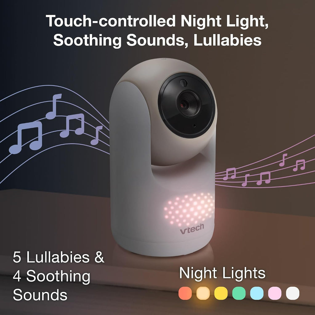 VTech 2-Cameras Video Baby Monitor with 7' Color LCD Screen, Rechargeable Battery, Video and Audio Streaming, Pan-Tilt-Zoom, Touch Multi-Color Night Light, Two-Way Talk: Advanced Max Twin (Tan)