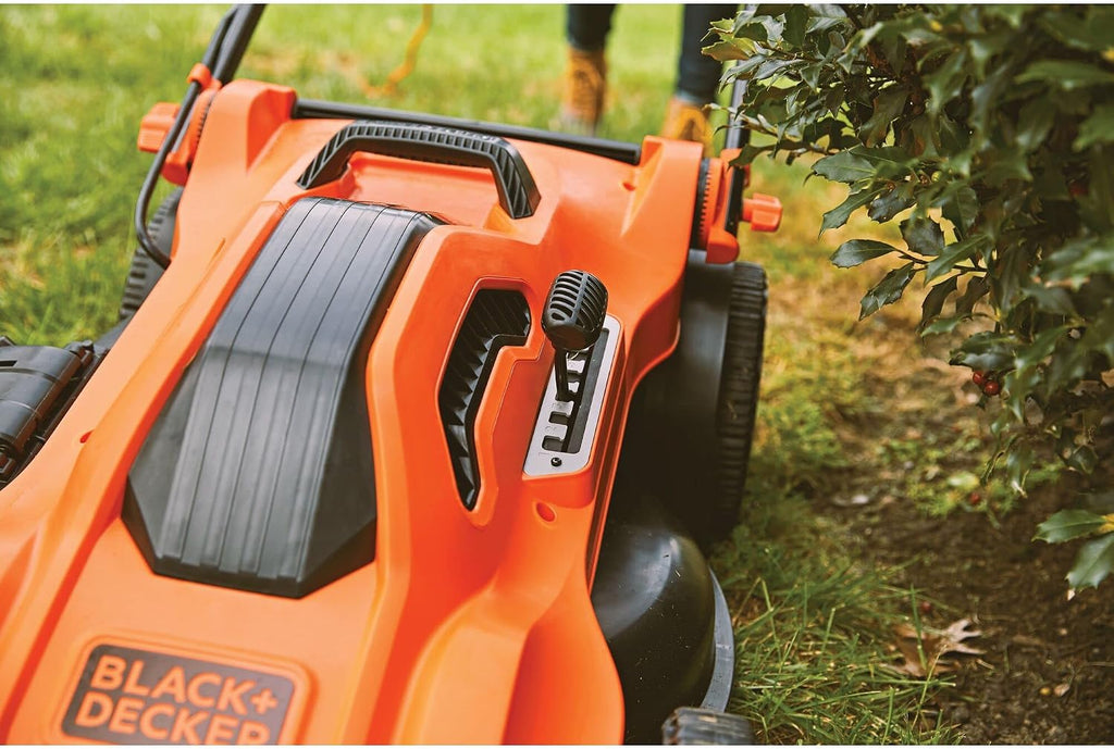 BLACK+DECKER Electric Push Lawn Mower, Corded, 13 Amp, 20-Inch Cutting Deck, 6 Setting Height Adjustment, Compact Storage, Collection Bag (BEMW213)