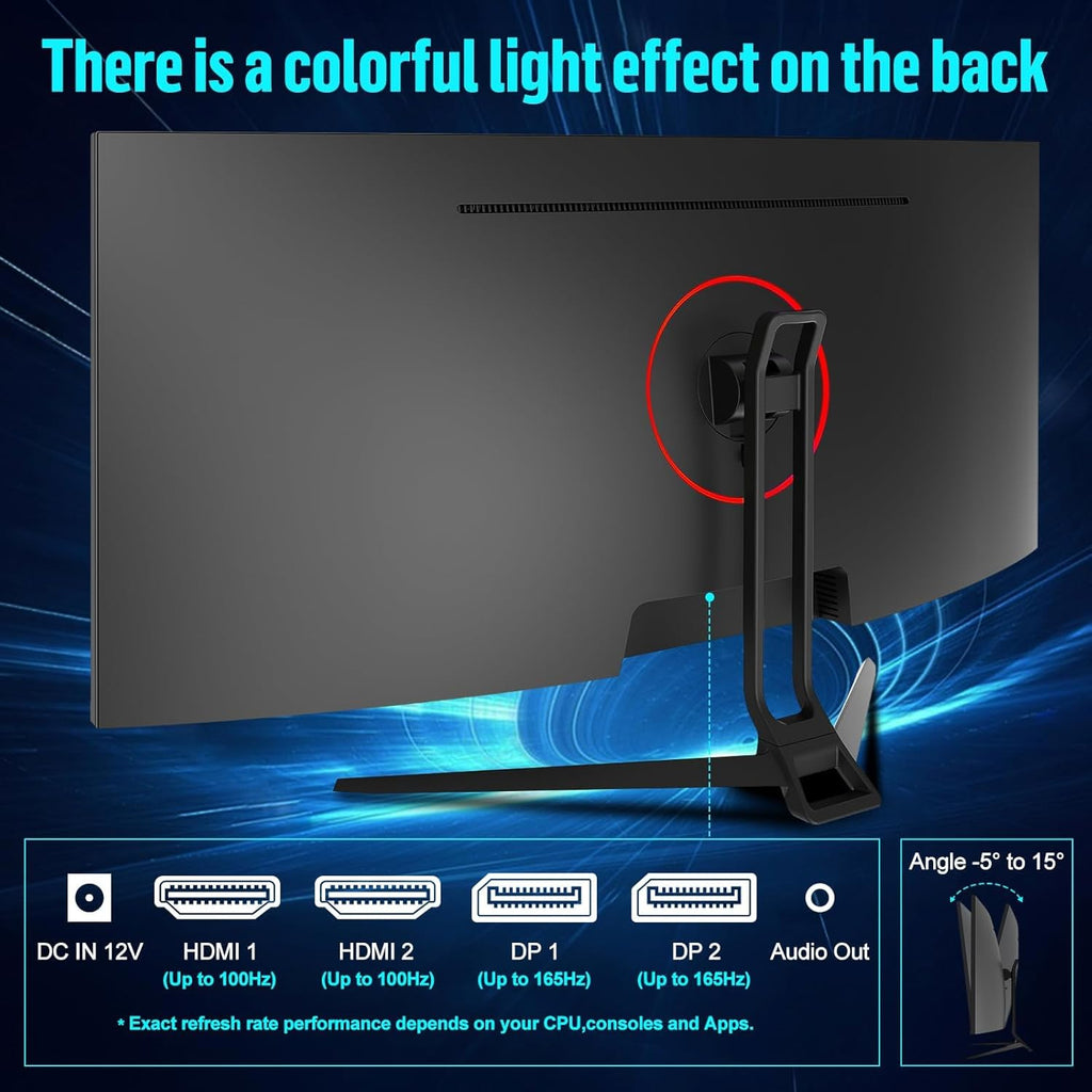 Gawfolk 34 Inch Ultrawide Curved Gaming Monitor, 21:9 WQHD 3440x1440 165Hz Curved 1500R Computer Monitor PIP/PBP,1ms(MPRT) 127% sRGB,HDMI & DP,Tilt Adjustable,Panoramic for Office & Immersive Gaming