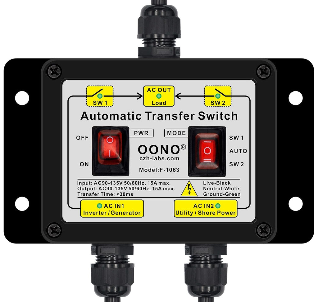 Manual and Automatic Transfer Switch, AC120V 15A ATS Auto Transfer Switch (NEMA 5-15P + 5-15R)