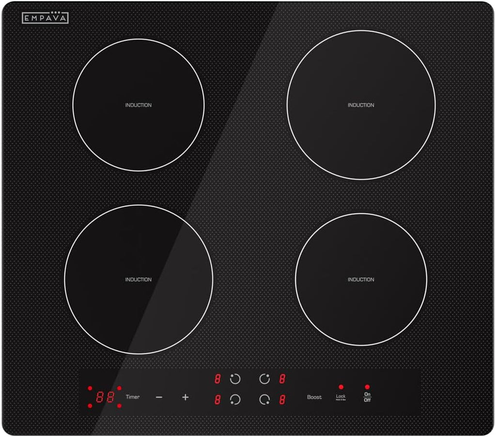 Empava 24' Electric Stove Induction Cooktop with 4 Power Boost Burners Smooth Surface Vitro Ceramic Glass in Black, 24 Inch