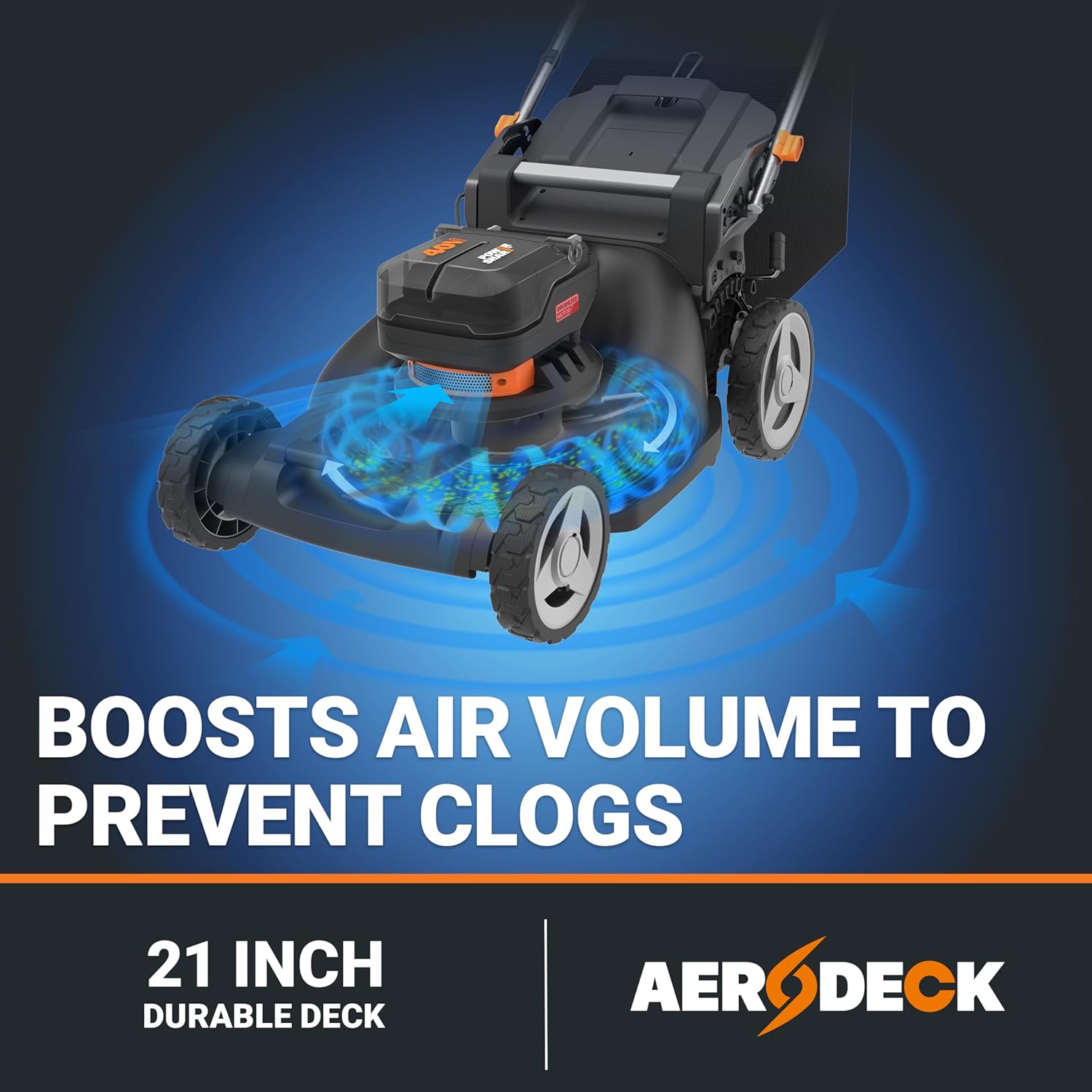 WORX Nitro 21' Cordless Lawn Mower, Brushless Electric Mower for 1/2 Acre, Push Lawn Mower with 7-Position Height Adjustment, 2 × 5.0 Ah Batteries & Charger Included, WG752