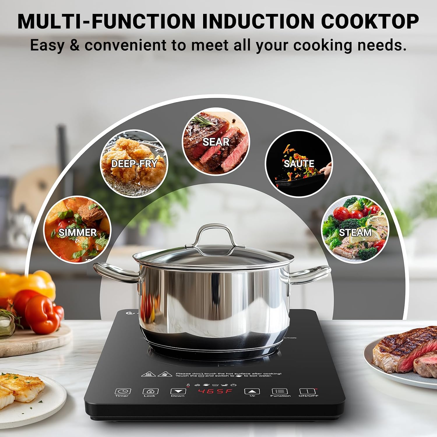 AMZCHEF Double Induction Cooktop with Removable Iron Cast Griddle Pan & AMZCHEF Portable Induction Cooktop
