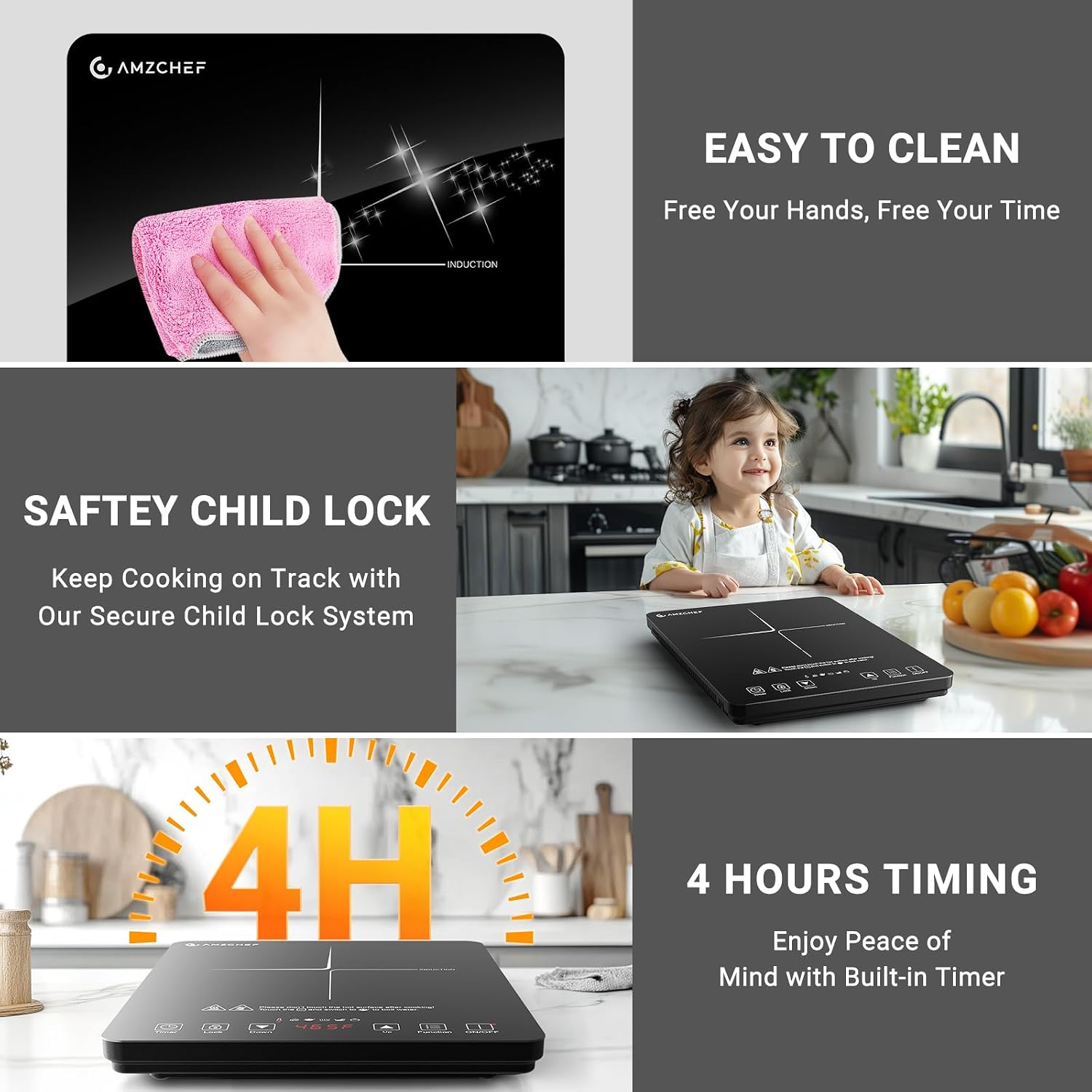 AMZCHEF Double Induction Cooktop with Removable Iron Cast Griddle Pan & AMZCHEF Portable Induction Cooktop
