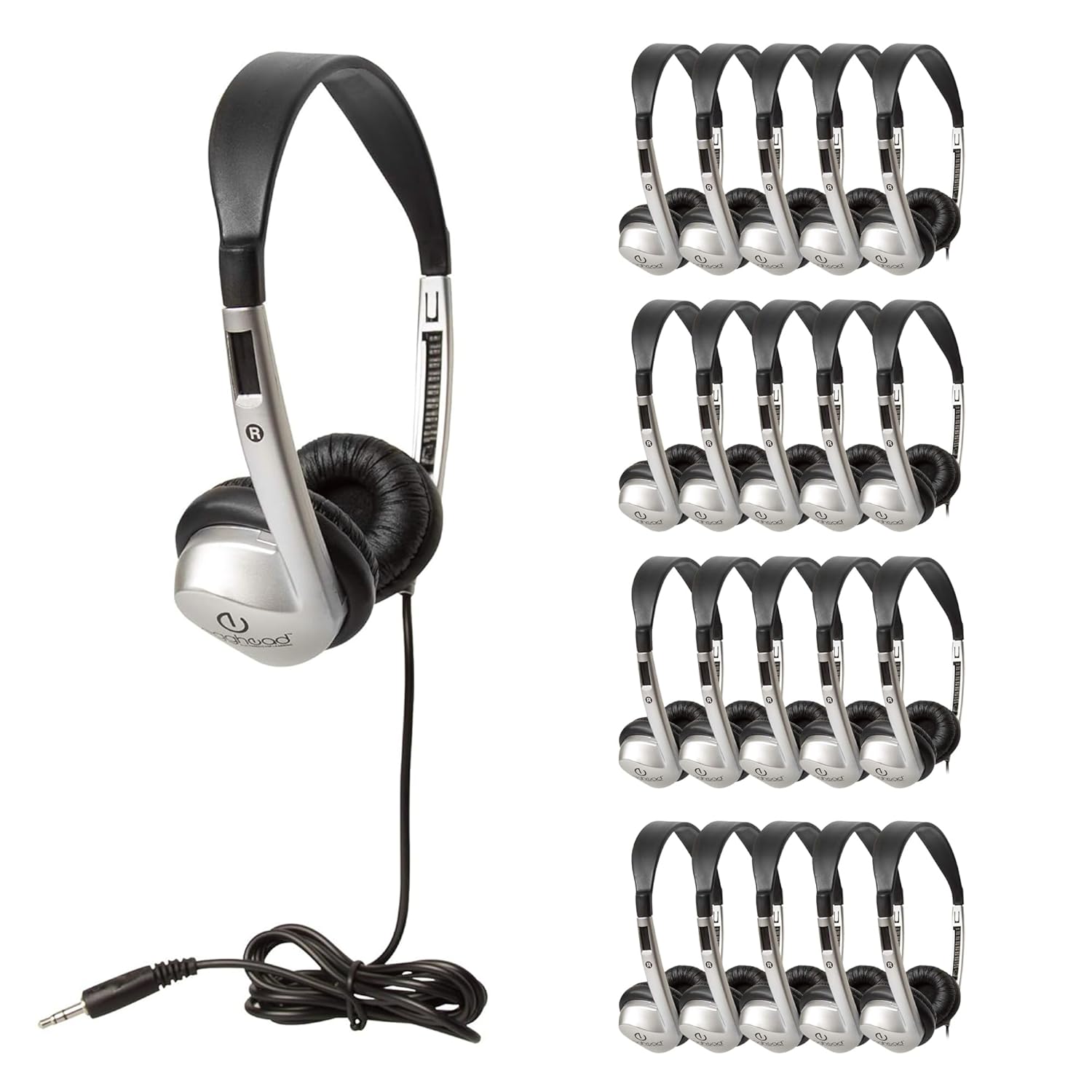 Egghead Stereo School Headphone W/Leatherette Ear Cushion (Pack of 20), black/silver