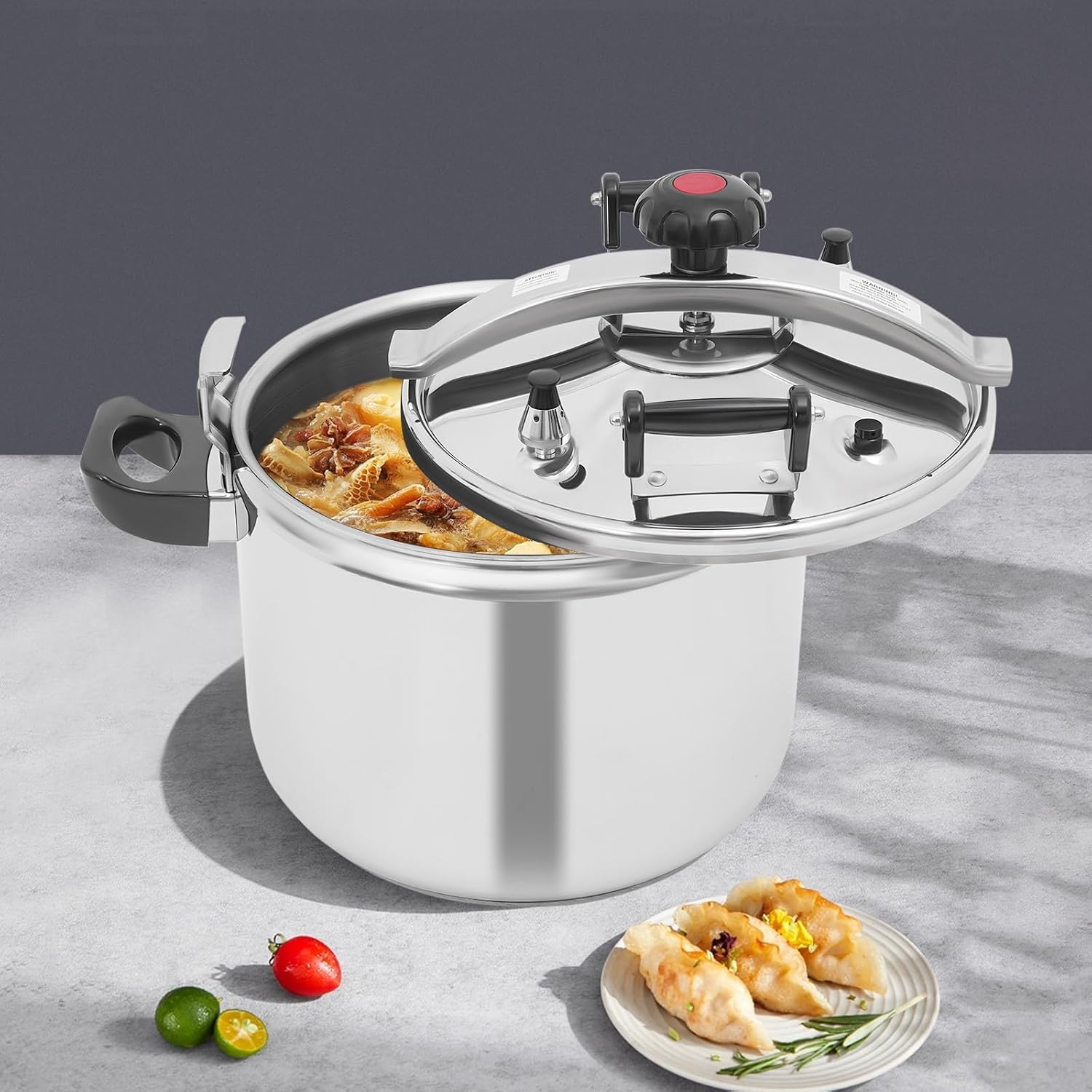 42.3QT Stainless Steel Pressure Cooker, 60Kpa High-Pressure Cooking Pot, Large Steamer Cooking Pressure Canner with Safety Valves for Family or Commercial Use on Gas Stovetop & Induction Cooktop