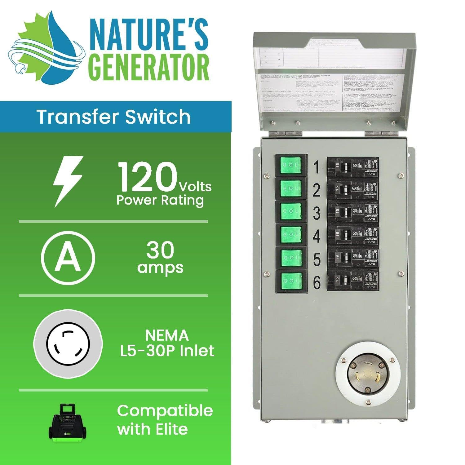 Nature's Generator Transfer Switch 6 Circuits 120V 30A Non-Automatic UL Power Transfer Kit(Indoor)