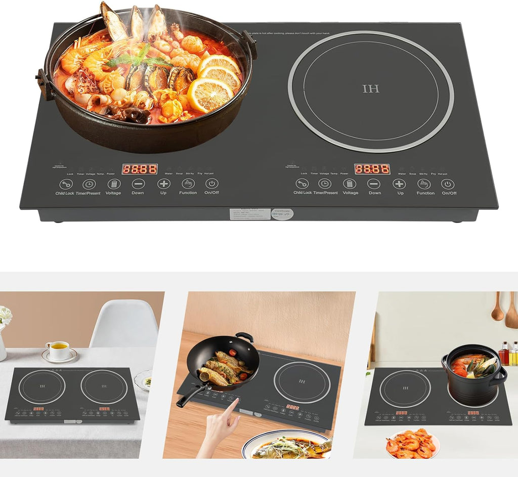 Double Induction Cooktop, 2600W Portable Electric Induction Cooker Ceramic Cooktop 2 Burners, Countertop and Built-in Induction Burners Stove Hot Plate w/Digital LCD Display, Safety Lock & Timer