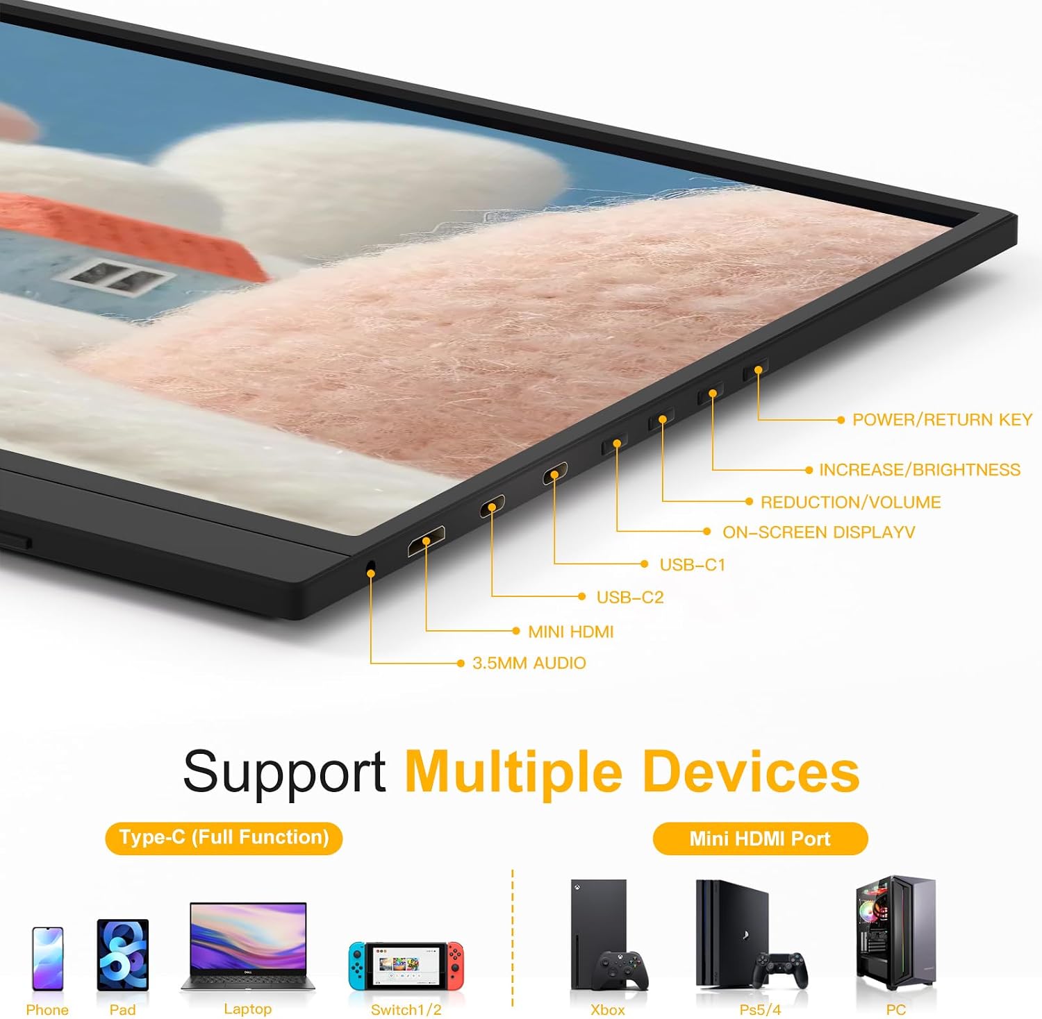 144Hz 16' Portable Monitor,1920×1200 FHD IPS Plug&Play Second External Monitor with USB-C Mini HDMI Port,Second Screen Compatible with PC Phone Mac Xbox PS4/5-Z8