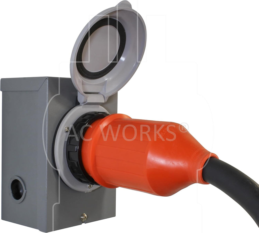AC WORKS® [L1430M50] Generator L14-30P 30A 4-Prong Plug to 50A RV/Marine Power Inlet Adapter Cord (25FT)