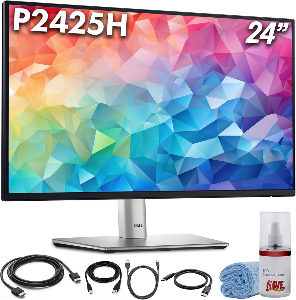 Dell P2425H 24″ 100Hz FHD Monitor (1920×1080) | Comfortview Plus, Anti-Glare LED Panel, Height-Adjustable IPS Display with HDMI & DisplayPort + USB-C Cable + Cleaning Kit