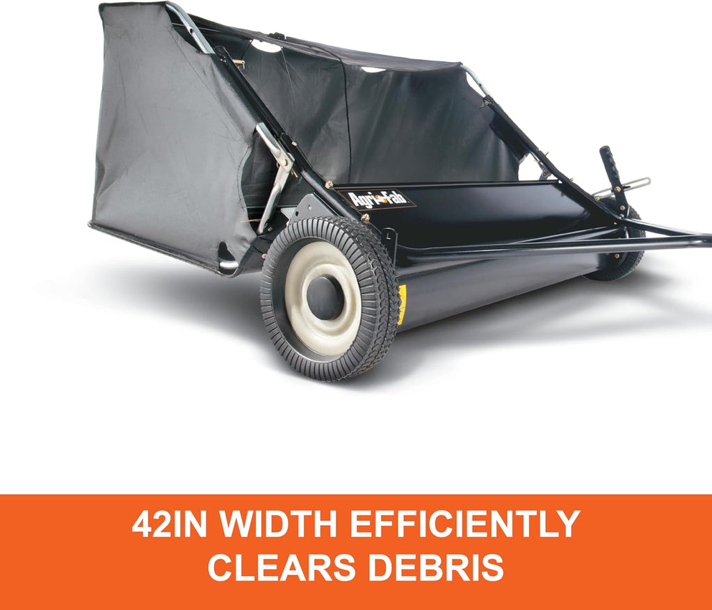 Agri-Fab 45-0320 42' Tow-Behind Lawn Sweeper, 12 cu. ft Hopper Bag Capacity; Leaf & Grass Catcher, with Adjustable Brush Height and Easy to Use Dumping Rope