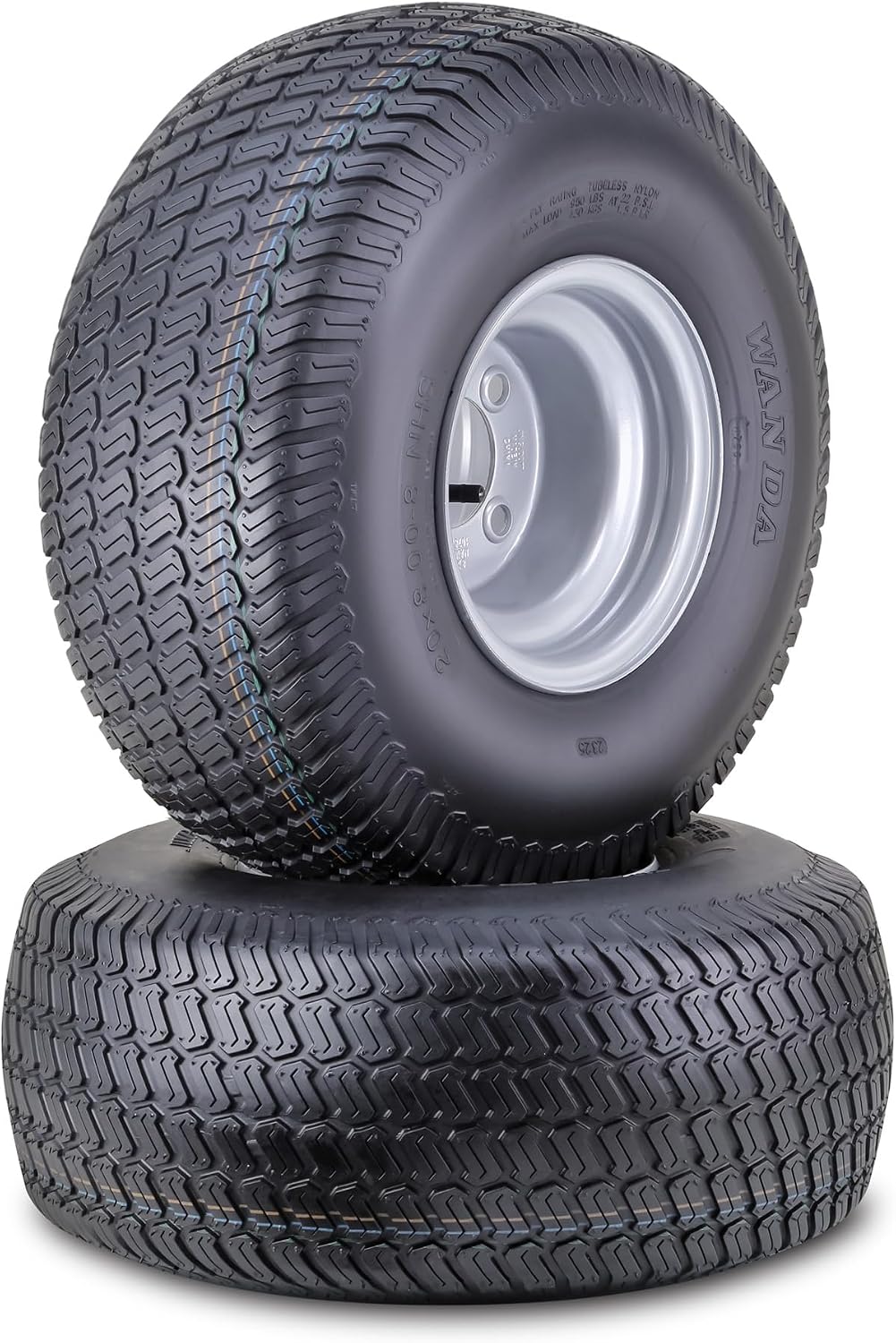WANDA Lawn Mower Tractor Tire Wheel Assembly 20X8-8 4-Ply with 4 Lugs on 4' PCD Silver Wheel-13035,SET 2