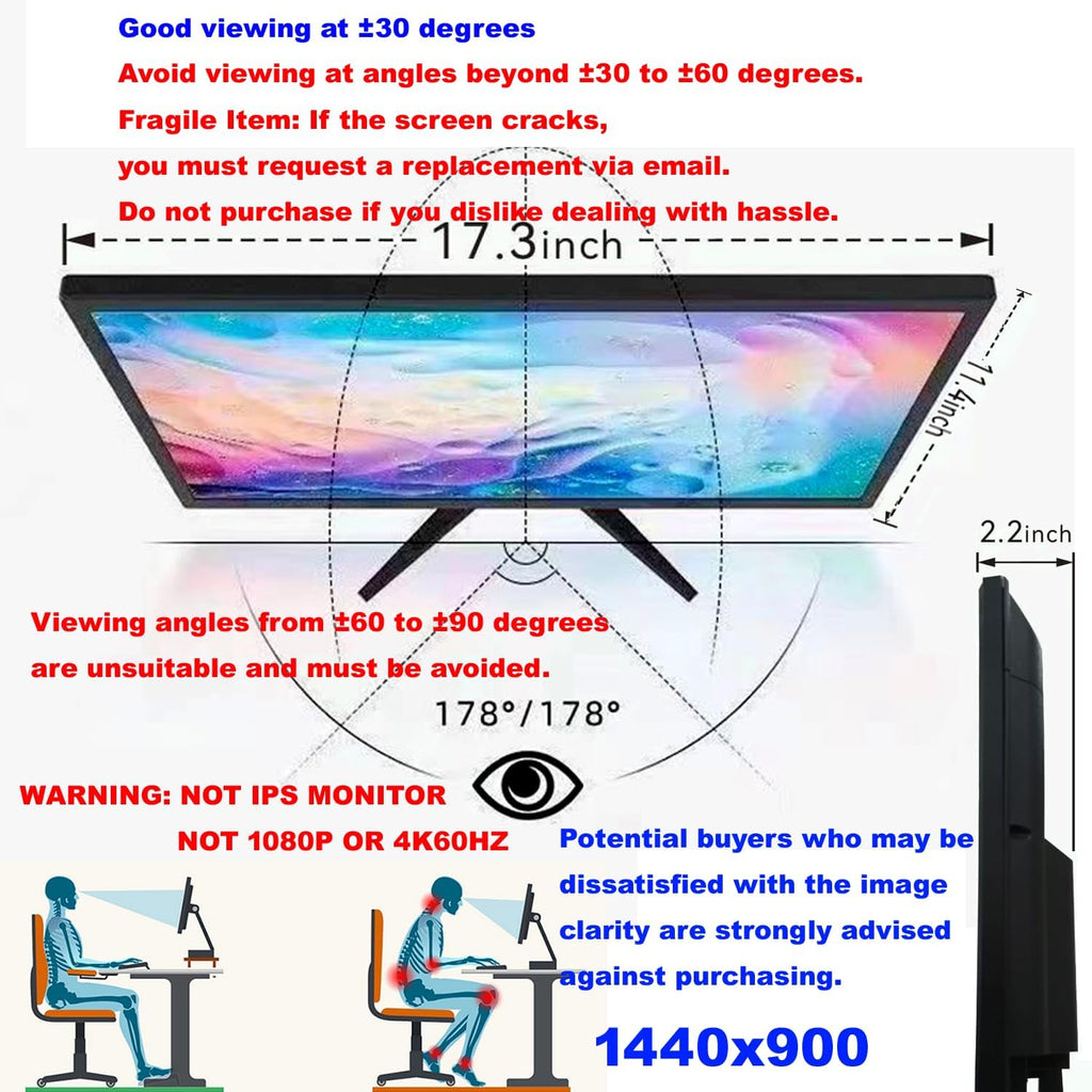 19 inch HD (1440x 900) Monitor,2Packs 60Hz Refresh Rate, HDMI x1, Small Thin Monitor for laptops, Computers and desktops,LED Display, VGA/HDMI Connection.