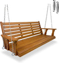 Wooden Porch Swing, Ergonomic Seat, Bench Swing with Hanging Chains and 7mm Springs, Heavy Duty 800 LBS, for Outdoor Patio Garden Yard (Brown, 3-Seater Extra Large)