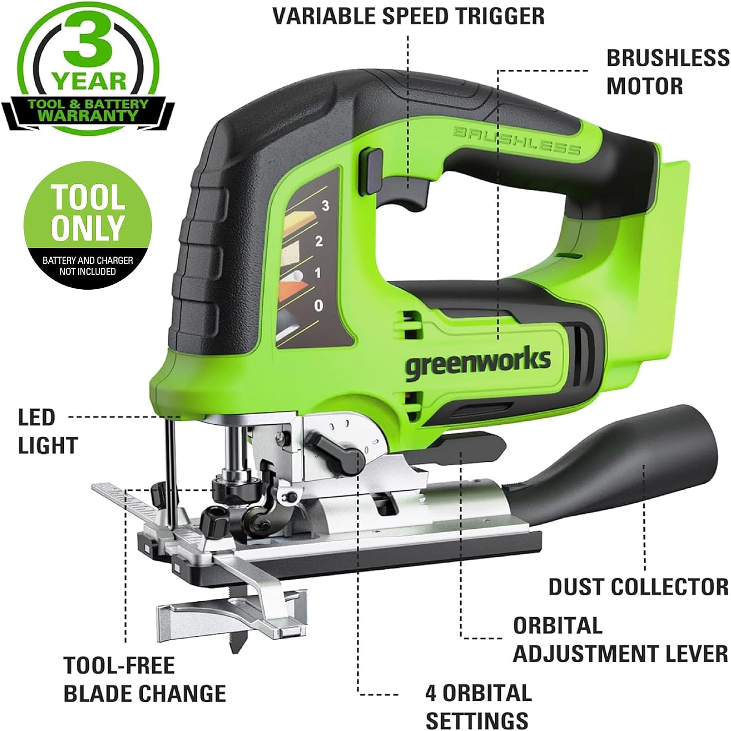 Greenworks 48V (24V x 2) Lawn Mower Combo - 21' self propelled Lawn Mower, 12' String Trimmer, 320 CFM Blower and 24V Jig Saw - Ideal for Yard & Indoor