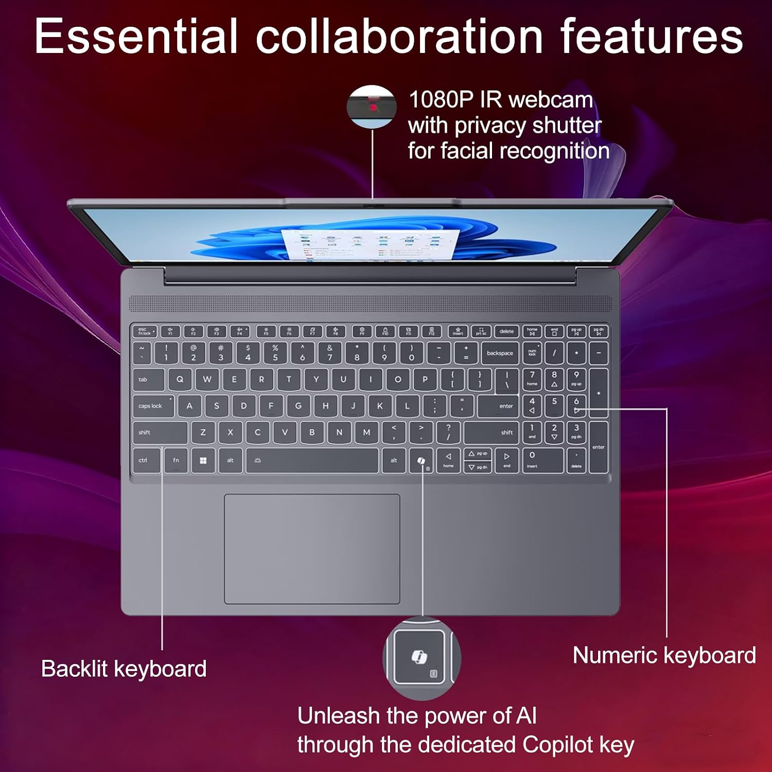 Lenovo IdeaPad Slim 3i Laptop (15.3' FHD+,16GB DDR5 RAM, 512GB SSD, Intel Core 3 100U (> i5-1235U)) for Business, Home, 1080p IR Webcam, Backlit KB, 17-Hr Long Battery Life, Wi-Fi 6, Win 11 Home