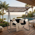 2-Seat Outdoor Patio Porch Swing with Polycarbonate (PC) Canopy, All-Weather Outdoor Swing Chair with 4.7' Thick Cushion and Hand-Woven Rope, Heavy Duty Steel Frame for Patio, Garden, Black