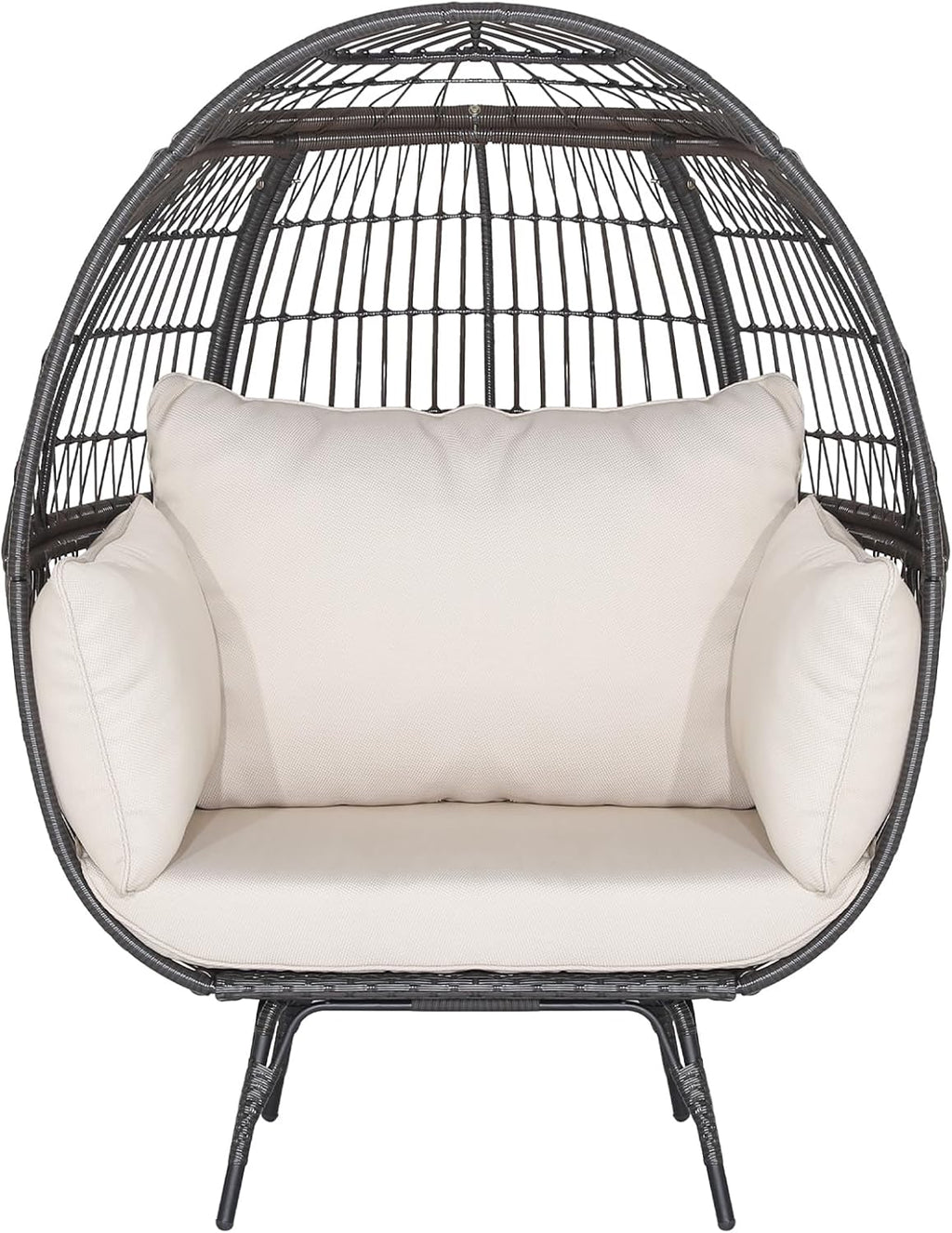Tangkula Oversized Wicker Egg Chair, Stationary Patio Lounge Basket w/ 4 Soft Cushions, Stable Metal Frame, Gorgeous Indoor Outdoor Lounge Chair, Ideal for Living Room, Backyard, 450 LBS Max Load