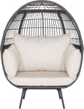 Tangkula Oversized Wicker Egg Chair, Stationary Patio Lounge Basket w/ 4 Soft Cushions, Stable Metal Frame, Gorgeous Indoor Outdoor Lounge Chair, Ideal for Living Room, Backyard, 450 LBS Max Load