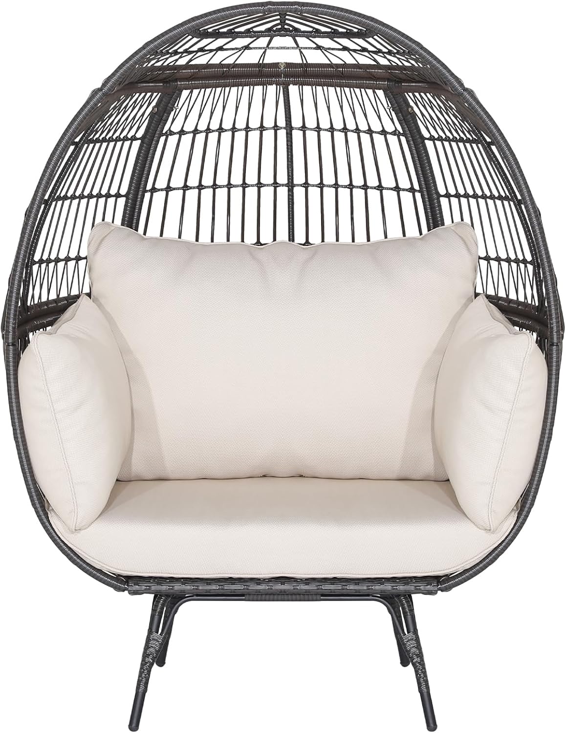 Tangkula Oversized Wicker Egg Chair, Stationary Patio Lounge Basket w/ 4 Soft Cushions, Stable Metal Frame, Gorgeous Indoor Outdoor Lounge Chair, Ideal for Living Room, Backyard, 450 LBS Max Load