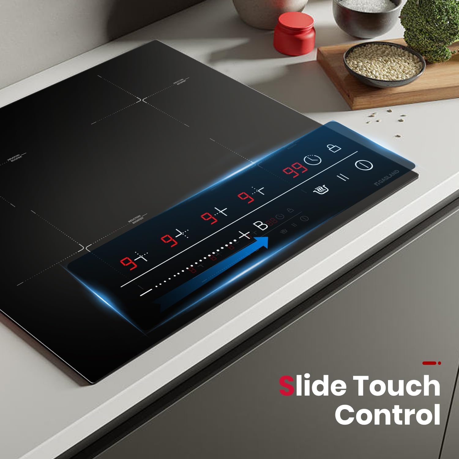 GASLAND 4 Burners Induction Cooktop 24 Inch,7200W Built-in Induction Stovetop with Booster and Timer, 240V Electric Hob, 9 Power Levels, Slide Touch Control, Child Safety Lock, Hard Wire