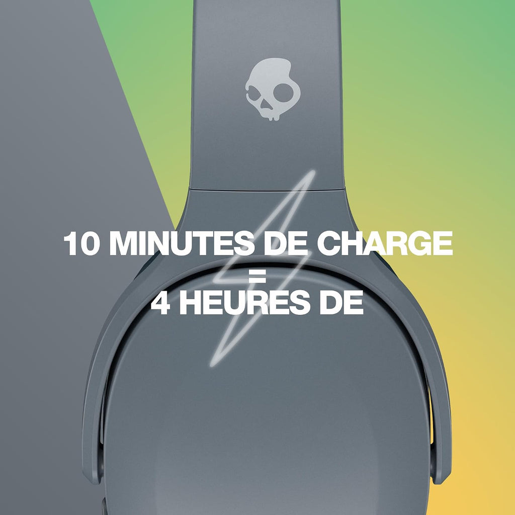 Skullcandy Crusher Evo Wireless Bluetooth Headphones with Extra USB-C Charging Cable, Multi-Sensory Bass, Noise Isolating Over-Ear Fit, 40 Hours Battery, Microphone for iPhone Android - Chill Grey