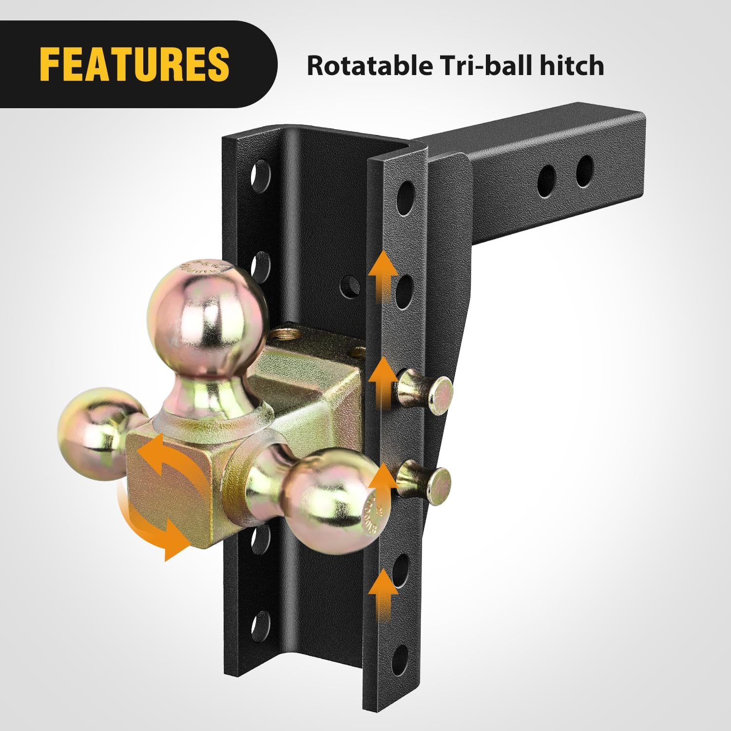 Nilight Adjustable Tri-Ball Trailer Hitch Mount 8 Inch Drop/Rise Hitch 1-7/8' 2' 2-5/16' Fits 2-Inch Receiver 15000lbs GTW for Heavy Duty Truck with Anti-Theft Pin
